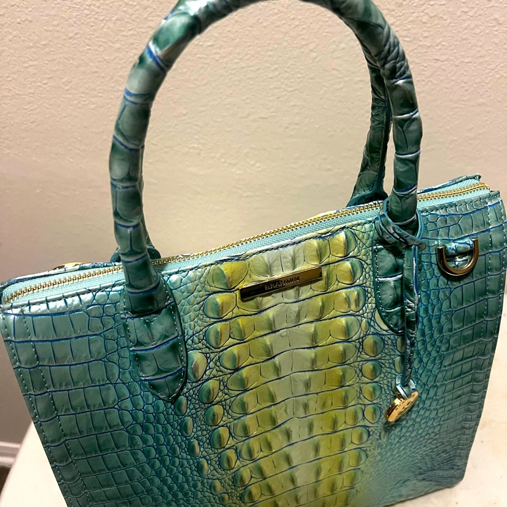 BRAHMIN CAROLINE LEATHER SATCHEL SEA FOAM Ombre Melbourne - Picture 8 of 10